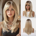 EASIHAIR Medium Length Wavy Blonde Synthetic Wig With Bangs For Women Natural Wigs Hair Heat Resistant Daily Party Cosplay Use