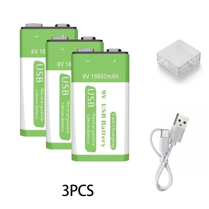 Micro USB 9V Rechargeable Li-ion Battery 16800mAh High Capacity for Multimeter, Microphone, Toy, Remote Control, KTV System