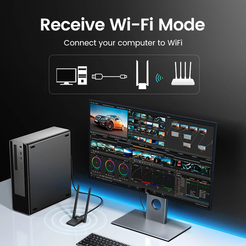 UGREEN WiFi Adapter AX1800 WiFi6 USB3.0 5G&2.4G Dual - Antenna USB for PC Laptop Ethernet Receiver Network - Visuel 3 | SAMAG