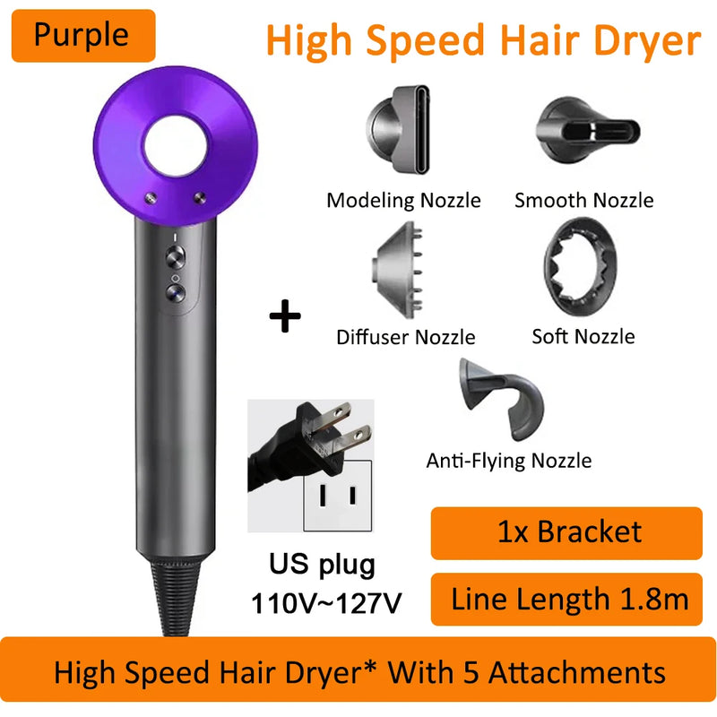 7 in 1 Hair Dryer Professional with Cold Hot Air Functionality Negative Lon Blow Quick Dry Leafless Salon Home Hairdryer