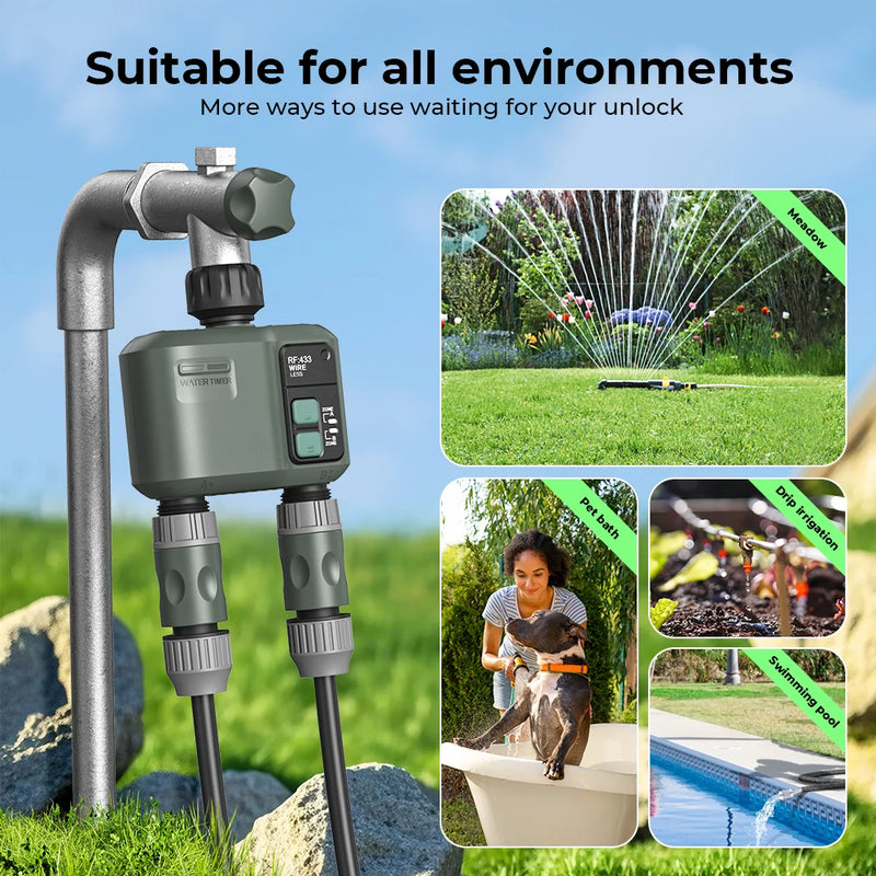 Tuya Wifi+RF433 2 Outlet Smart Garden Watering Timer Drip Irrigation Controller Rainfall Delay Programmable Works with Tuya