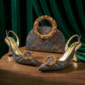 Multicolor Glitter Rhinestone Ring Handle Evening Clutch And Women High Heels Shoes Set Wedding Party Matching Bag