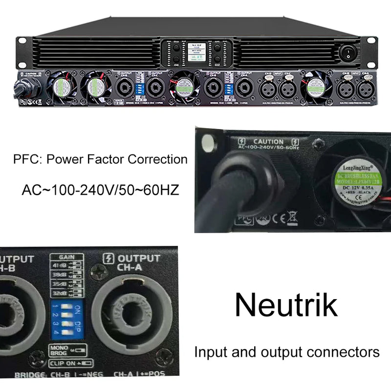 ShennDare 4x2800W Audio Professional Power Amplifier 4 Channels 1U Subwoofer Amplifier Class D Line Array Speaker Preamplifier