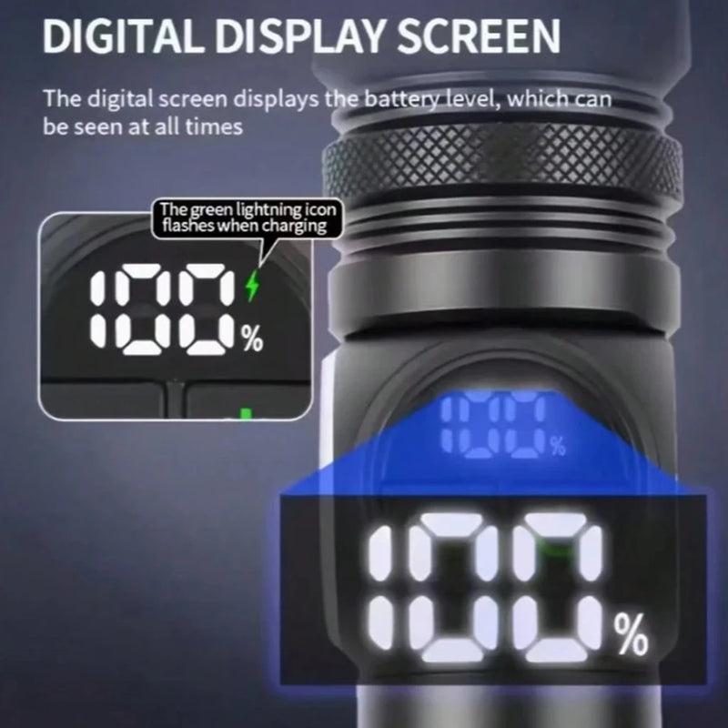 2PCS Super Bright Rechargeable LED Flashlight with COB Side Light & Digital Display, USB-C Fast Charging, Zoomable Tactical Torch for Outdoor Camping Hiking Emergency