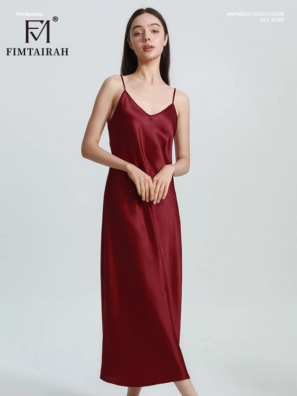 FIMTAIRAH   Sexy Comfortable  00% Mulberry Silk Nightdress  Silk home wear black  Silk Long Night Dress   Silk Nightdress Women1