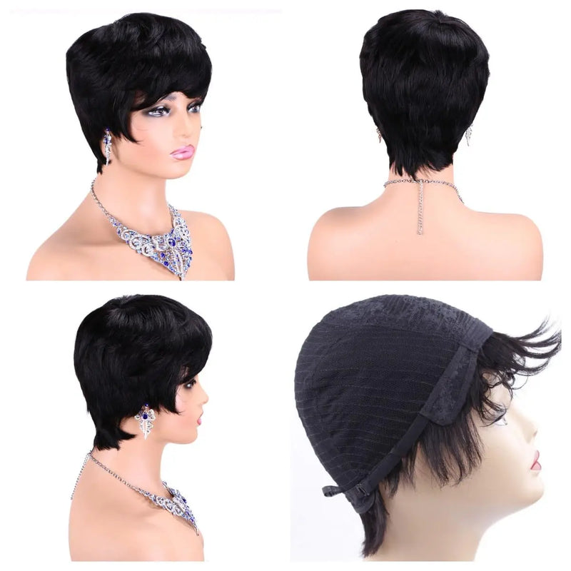 PIxie Cut Wigs for Black Women Human Hair Short Bob Wig Human Hair Wigs with Bangs Layered Style Bob Wigs for Women Machine