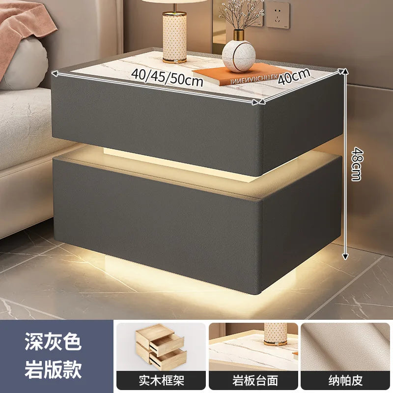 Modern Style Solid Wood Bedside Table with Wireless Charging Smart 2 Drawers Bedroom Nightstands with Lock 40/45/50cm