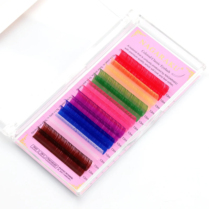 NAGARAKU Mix Color Eyelashes Make up High Quality Soft Natural Synthetic Mink Rainbow Eyelash Extension Supplies  8 Colors Mix