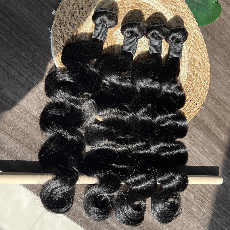 Raw 12A Body Wave Human Hair Bundles Human Hair Brazilian Unprocessed Double Weft Weaving Virgin Hair Extensions Remy Hair Bundles Natural Color 3/4Bundles For Women Daily Use Birthday Holiday Gift Kpop Popular Hairstyles