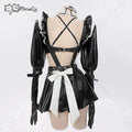 Meowcos Women Gothic Dark Maid Lingerie Set Black Sexy Bodysuit with Miniskirt and Stockings Cosplay Costumes