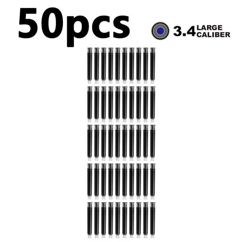 50/100pcs Fountain Pen Ink Cartridges Black Blue Red Color Set of 3.4 mm Refill Ink Cartridges Bore Diameter High Quality