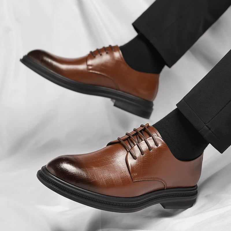 Lace Up Derby Men Shoes with Round Toe Low Heel Comfortable Breathable Non Slip Business Daily Office Formal Men Shoes