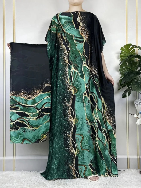 Luxury Soft Muslim Print Abayas Women Short SLeeves | SAMAG