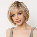 Short Straight Blonde Brown Lace Front Human Hair Wigs with Bangs for Women 100% Remy Human Hairs Bob Natural Wavy Layered Wigs