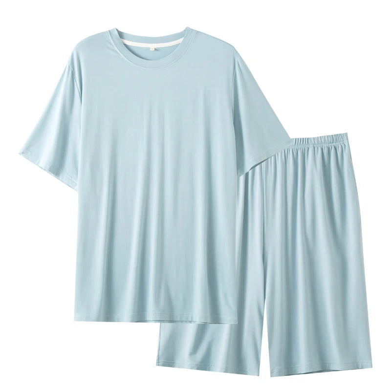 2pcs Men's Pajama Set Minimalist Solid Style Bamboo Fiber Fabric Short Sleeve Shorts Lightweight Soft Breathable Loungewear Set