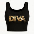 Diva Letter Print Crew Neck Tank Tops Casual Sleeveless Vset T Shirt for Summer Women's Sexy Clothing Girls