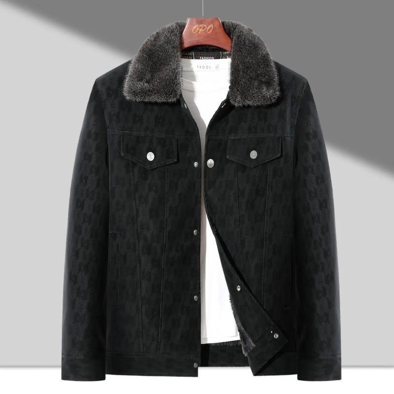 Men Fashion Men Fur Collar Fleece Warm Leather Jackets Male Multi-pockets Casual PU Leather Coats Short Jackets Men Clothing 5XL