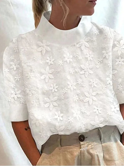 White Cotton Linen Summer New Women Blouse Shirt Elegant | SAMAG