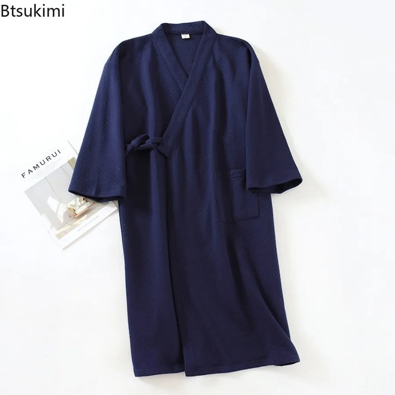 2026 Men's Casual Cotton Pajamas Dress Solid Warm Sleepwear Soft Loose Male Bath Robe Kimono Nightgown Home Clothes Men Robes