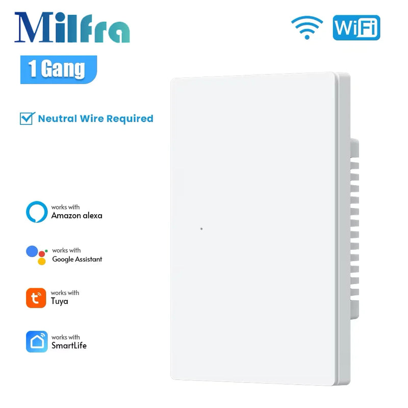 Milfra Zigbee WIFI Light Switch 1/2/3/4/6 Gang Smart Switch Voice Control Work With Alexa Google Home Tuya Control With Neutral