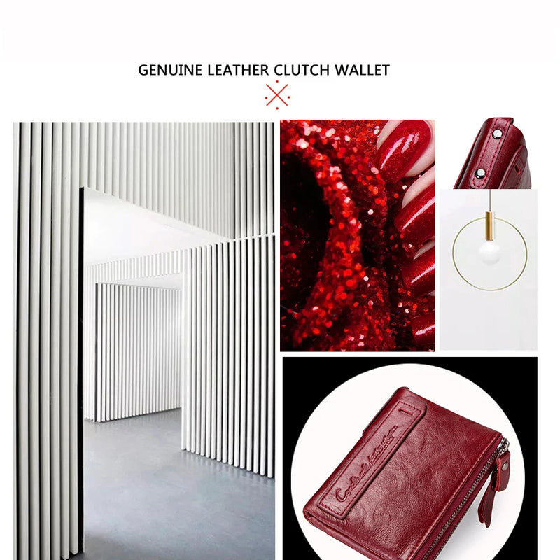 CONTACT'S Fashion Genuine Leather Women Wallet Bifold Card Holder Coin Purse Small Women's Purse Money Clip Men Pocket Wallets