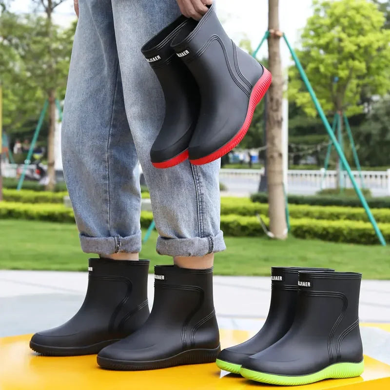 Waterproof Men's Rain Boots 2025 Thickened Warm EVA Sole Plastic Upper Short Toe-Cap Rain Shoes for Kitchen Construction Fishing