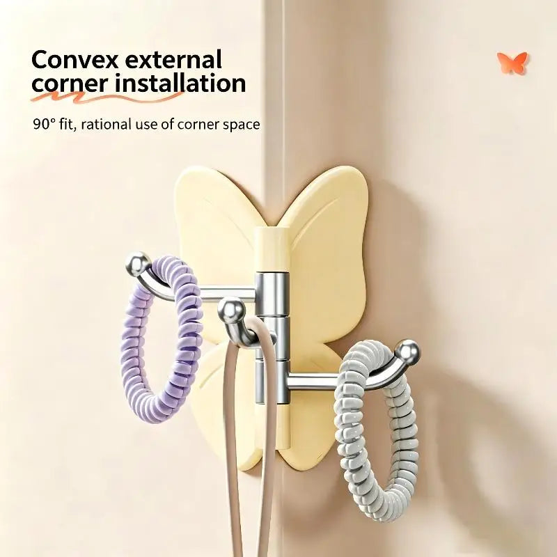 【S】Butterfly Shaped Sticky Wall Hooks 180 Degree Rotatable No Drill Needed For Bathroom Kitchen Bedroom Home - View 5 | SAMAG
