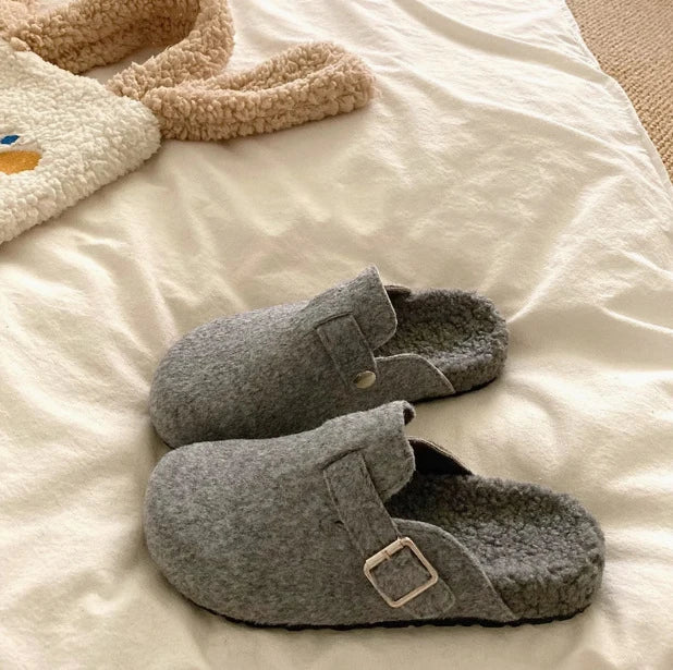 Evshine Winter Fur Clogs Slippers For Women Men Cork Footbed Plush Lined Mules Fuzzy Suede Potato Shoes Warm Furry House Clogs