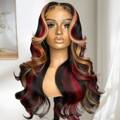 Red Black With Blonde Highlight 13X6 Lace Front Wig Body | SAMAG