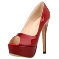 Women Stilettos Sexy Pumps 14cm Extremely Platform Peep Toe High Heels Patent Leather Party Nighclub Dress Red Wedding Shoes