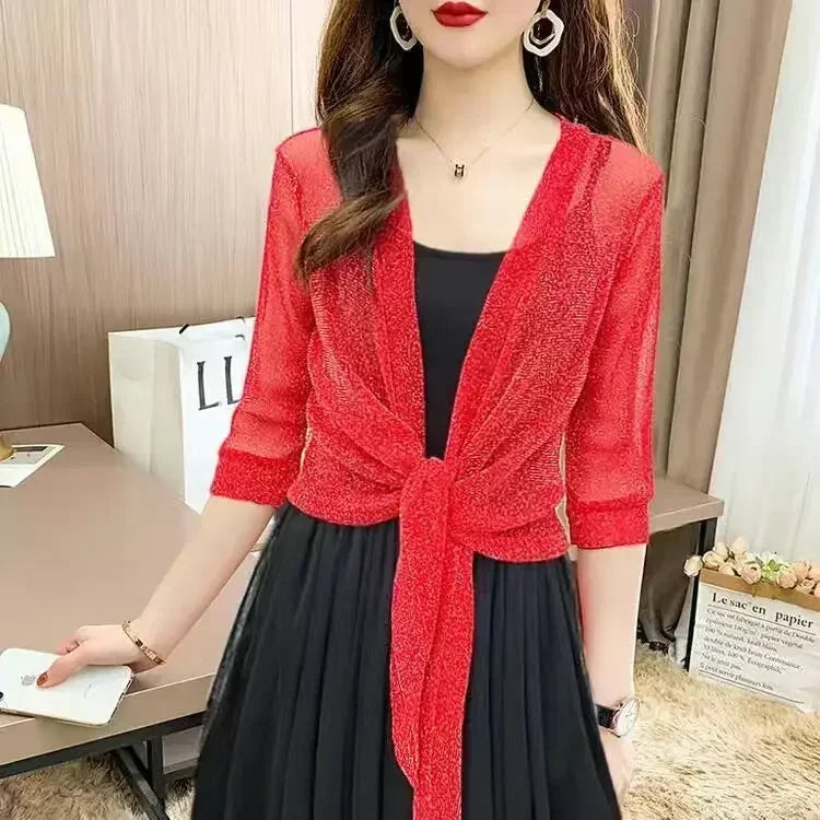 Women's Sparkling Lace - Up Cardigan Summer Sheer Cover Up - View 15 | SAMAG