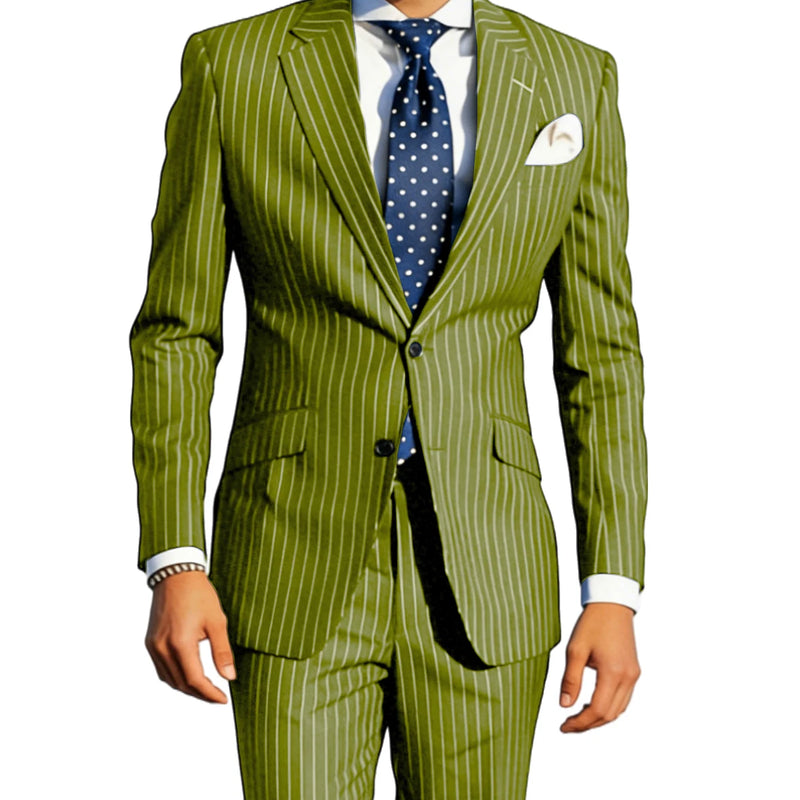 Men's Classic Stripe Suits 2 Piece ( Blazer+Pants ) Notch Lapel 2 Buttons Slim Fit Jacket & Trousers for Business Casual Wedding