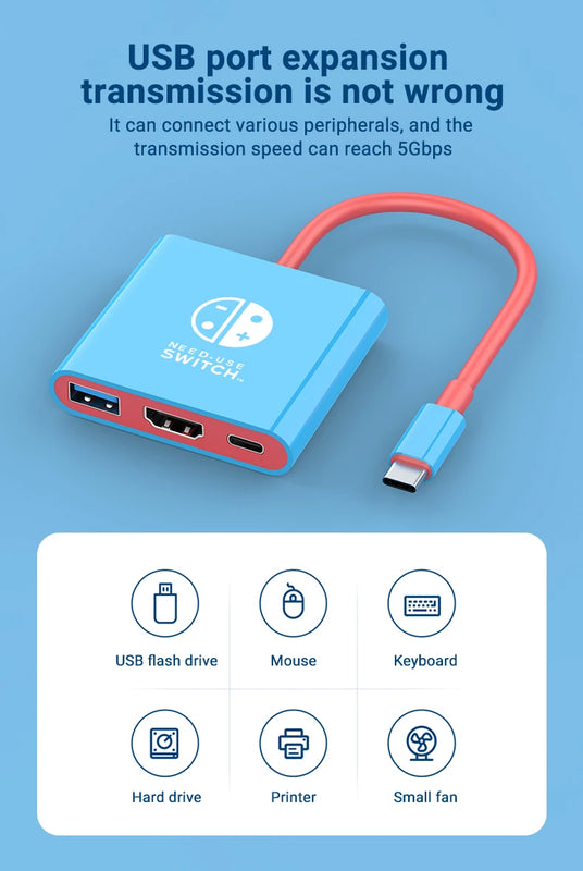 3-in-1 USB C to HDMI 4K HUB Type C Adapter Thunderbolt 3/4 100W PD USB 3.0 Docking Station for Switch MacBook Laptop Phone