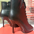 Dance Booties 9.5cm Dance Heels Black Leather Outdoor Latin Salsa Jazz Women Girls Dance Shoes