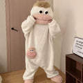 Autumn Winter Big Mouth Monster Cartoon One Piece Pajamas Thick Coral Fleece Warm Soft Casual Couple Home Loungewear In Stock
