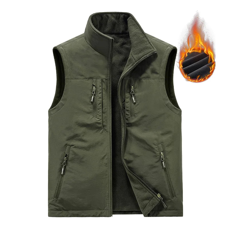2025 Autumn Winter Thickened Fleece Double-Sided Vest Men's Jacket Warm Outerwear Slim Fit Casual Style Daily