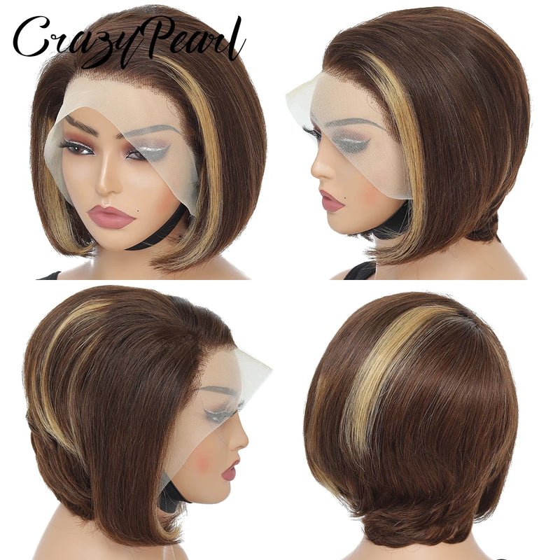 CrazyPearl Natural Color Short Lace Front Pixie Cut Wig Human Hair 13X4 Lace Frontal Wigs Short Wig Human Haair Pixie Cut Wig