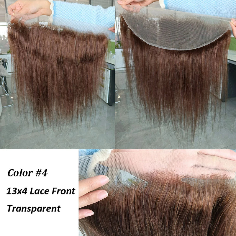 HairUGo Brazilian #4 Body Wave 13x4 Lace Frontal 13X4 Human Hair Lace Front Remy Brown Lace Frontal With Baby Hair Transparent