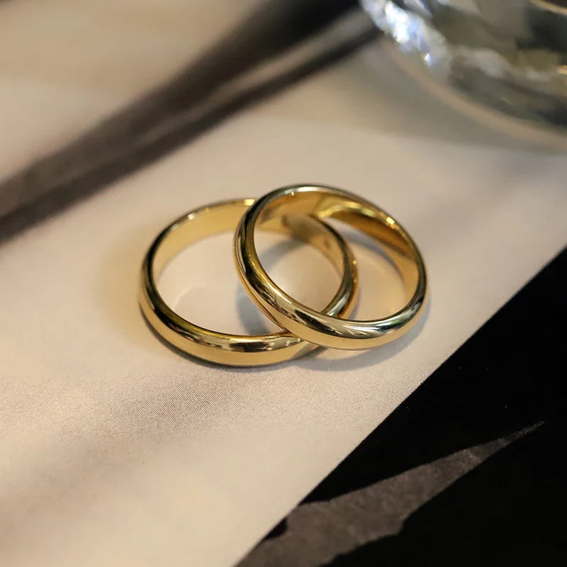 With 18K Stamp Never Fading 4mm Minimalist Fine 18K Gold Filled Rings Wedding Band Gift Jewelry for Women Men Couple Rings