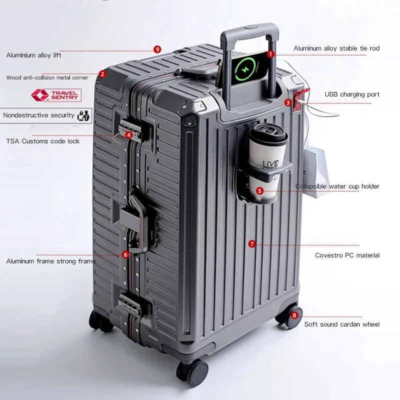20/24/26/28/30inch Large Capacity Suitcase Aluminum Alloy Frame with Spinner Wheels Travel Trolley Case TSA Lock Rolling Luggage