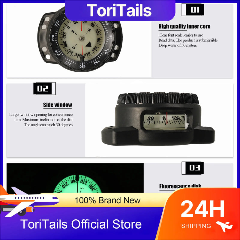 ToriTails 50m Scuba Diving Compass Multi - function Camping - View 3 | SAMAG