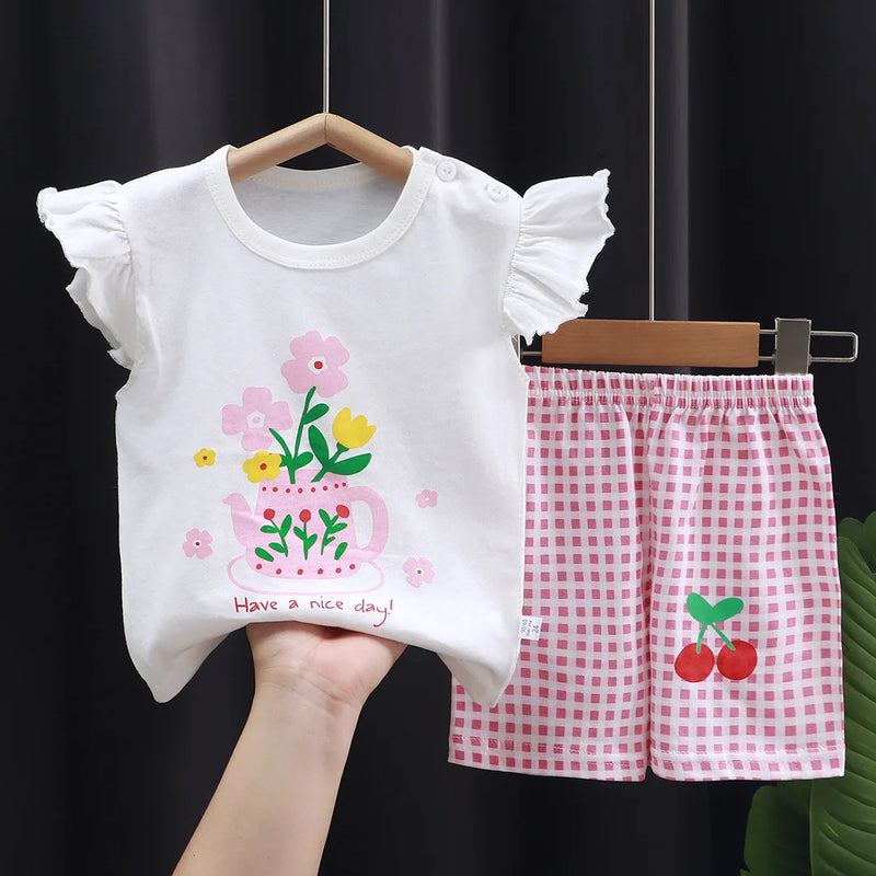 Baby Girls Clothes Sets For Kids Cartoon T - shirt+Short - View 7 | SAMAG