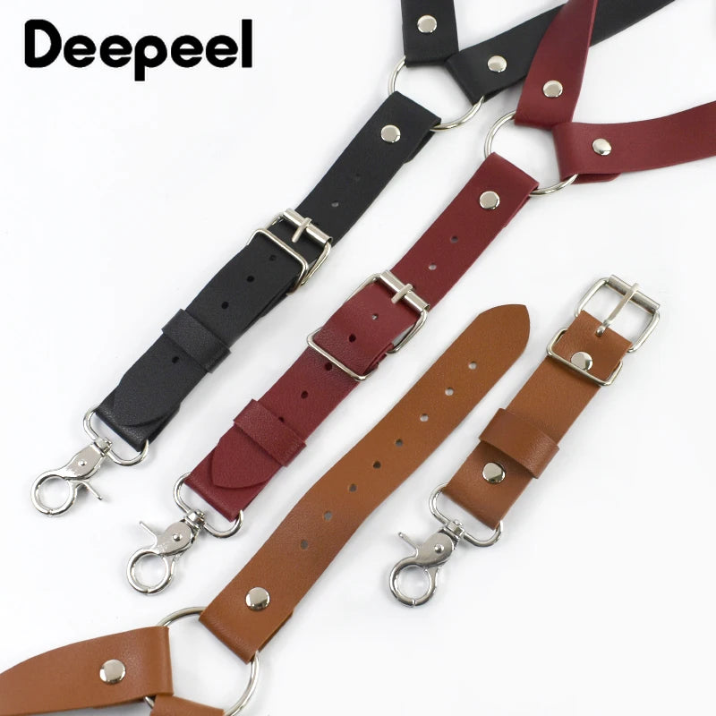 Deepeel 2.5cm Men's Leather Suspenders 2 Clip Hooks Man Elastic Brace Adult Adjust Strap Harness Suspender for Pants Accessories
