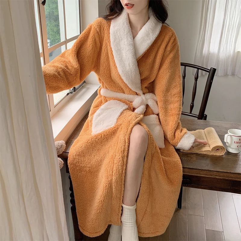 Coral Fleece Robe Women's Winter Pajamas Nightgown | SAMAG