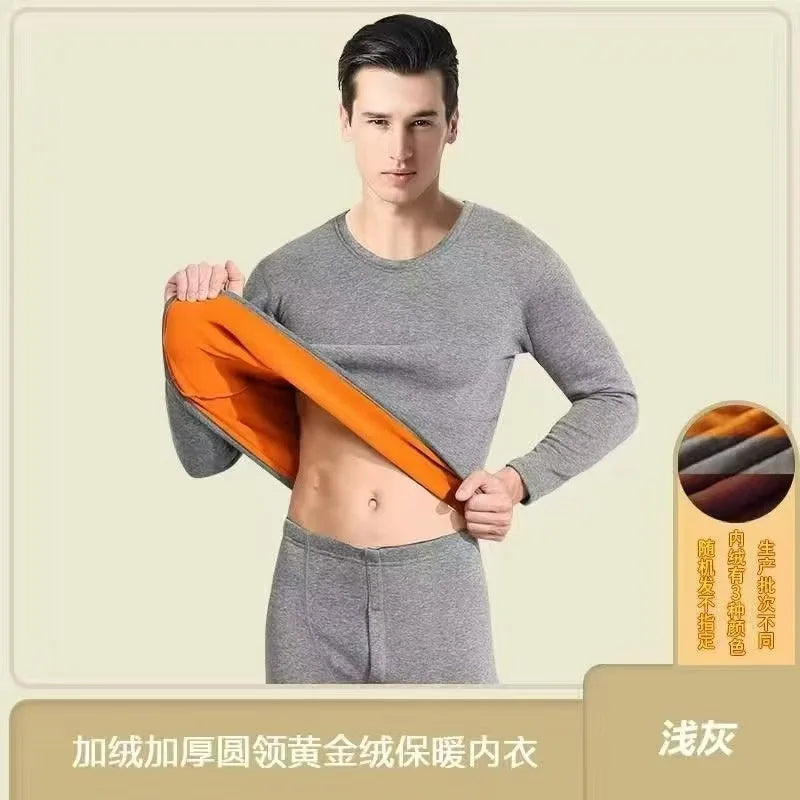 Mens Thermal Underwear Set Fleece Lined Thick Heated Winter Warm Golden Fleece Anti Cold Base Layer Long Johns Top Bottom Outfit