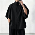 Japanese Style Men Stand Collar Half Sleeve Shirt Loose | SAMAG