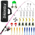 Kids Adult Beginner Fishing Rod Combo Set Saltwater Freshwater Kit with Spinning Rod Reel Carry Bag Anti Slip Handle Easy to Use