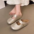 Summer Women Metallic Round Toe Mary Jane Hook & Loop Strap Mules Clogs Non Slip Casual Flats Sandals Slippers Shoes for Ladies