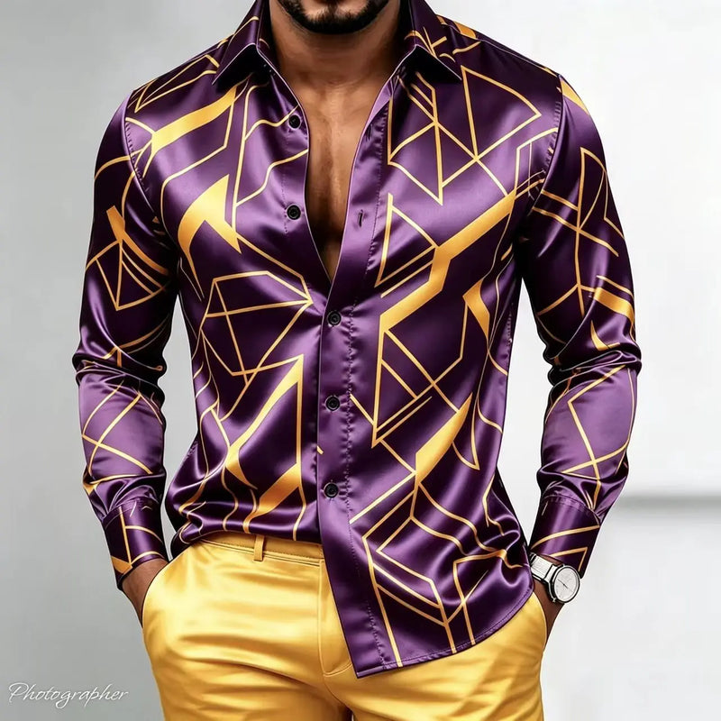Men's Retro Baroque Printed Satin Silk Shirt Long Sleeved | SAMAG
