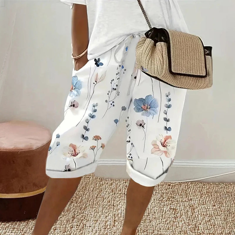 Women Summer Floral Print Shorts Casual Loose Drawstring - View 7 | SAMAG